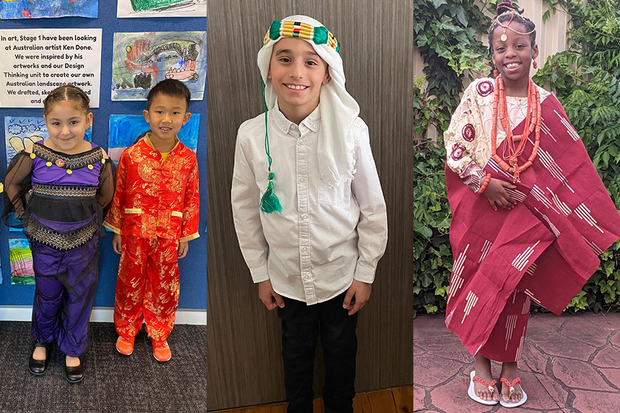St Joseph the Worker Auburn South students dressed in national costumes during the school's Multicultural Week 2021 event